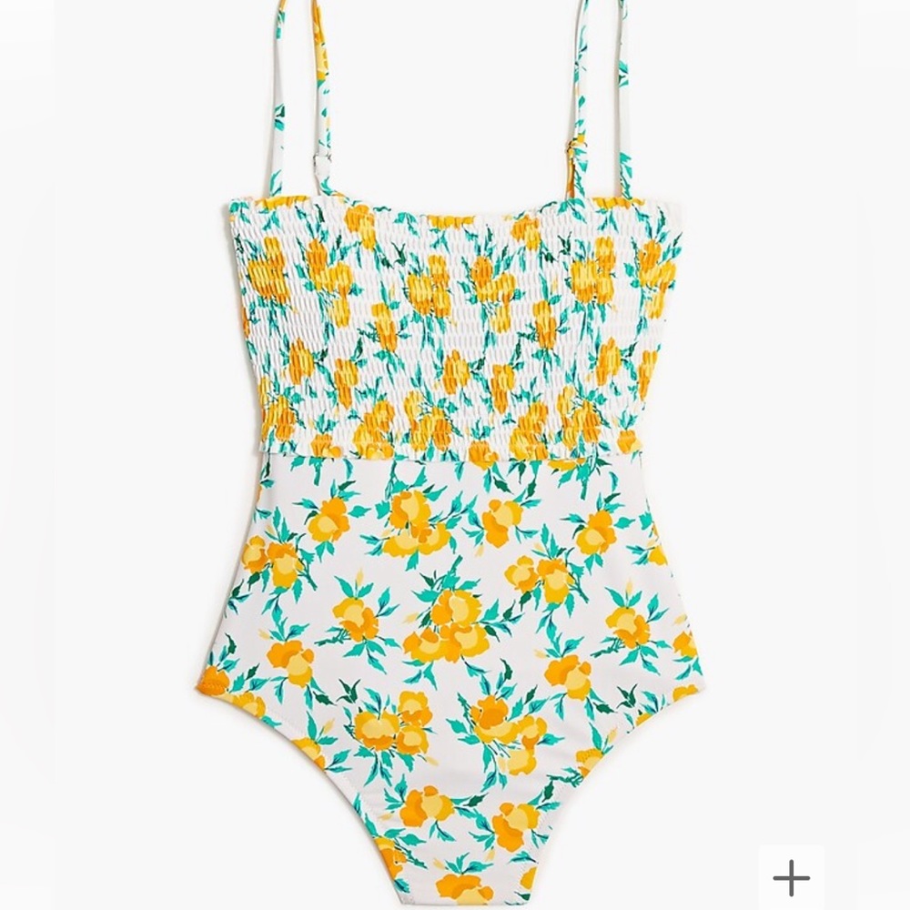 J. Crew White Floral One-Piece Swimsuit with Yellow Flowers
